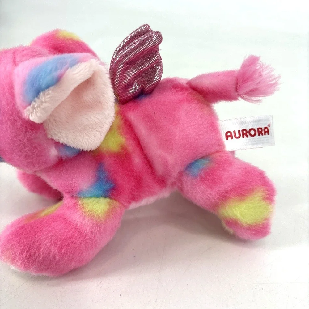 Aurora Vibrant Bright Fancies‎ Candyapple Elephant w/ Wings Pink Plush Tie Dye